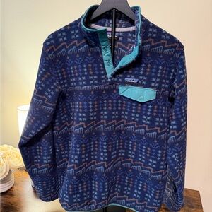 Patagonia Blue Patterned Fleece Pullover